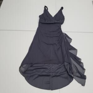 Y2K Fairy Grunge Dress Women Medium Gray Beaded Empire High Low Chiffon Cocktail